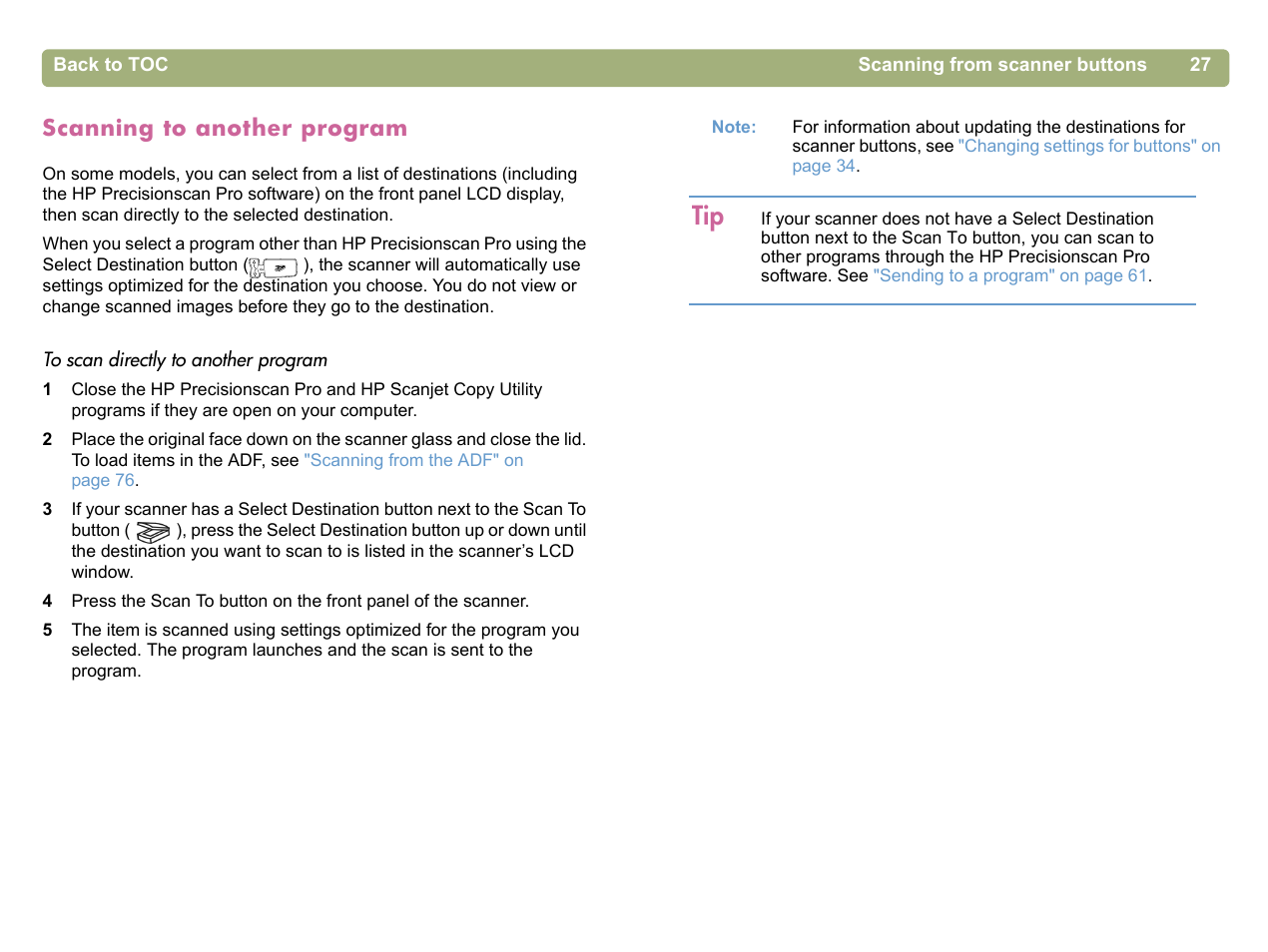 Scanning to another program | HP 5400c Series User Manual | Page 27 / 140