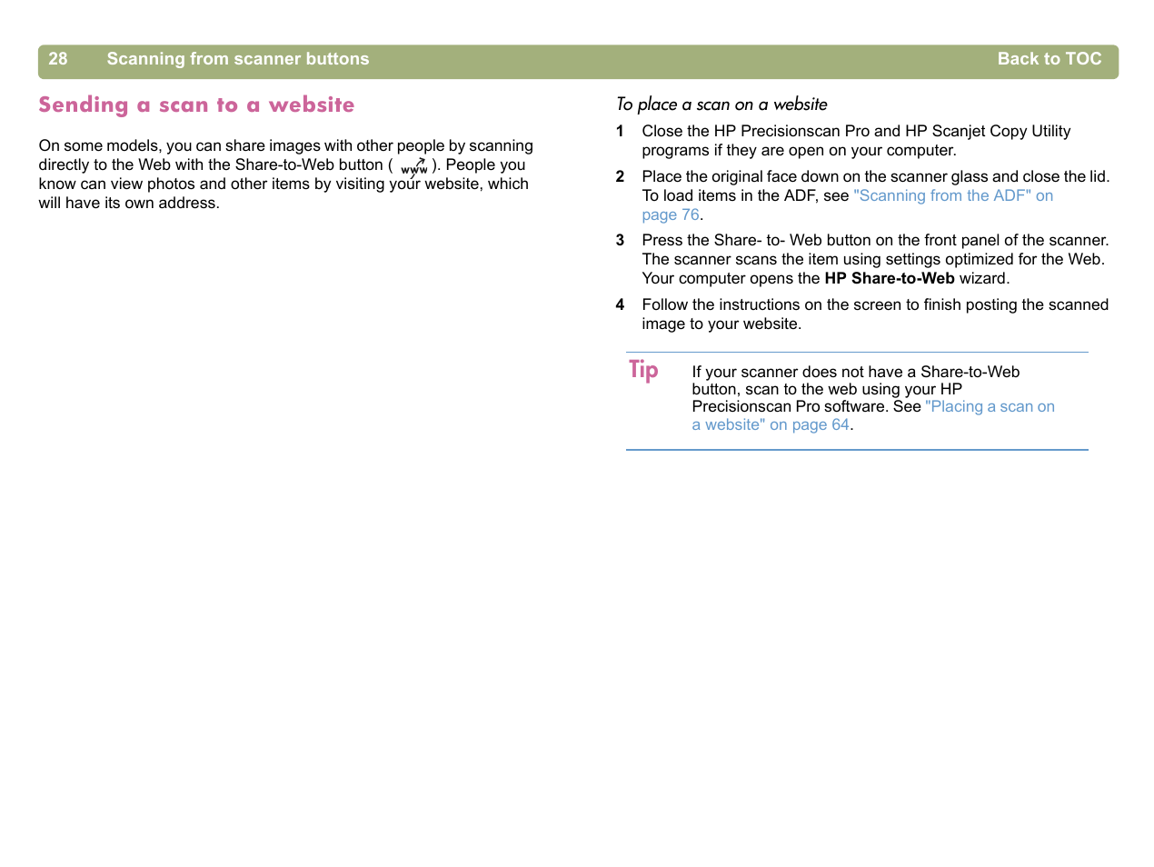 Sending a scan to a website | HP 5400c Series User Manual | Page 28 / 140