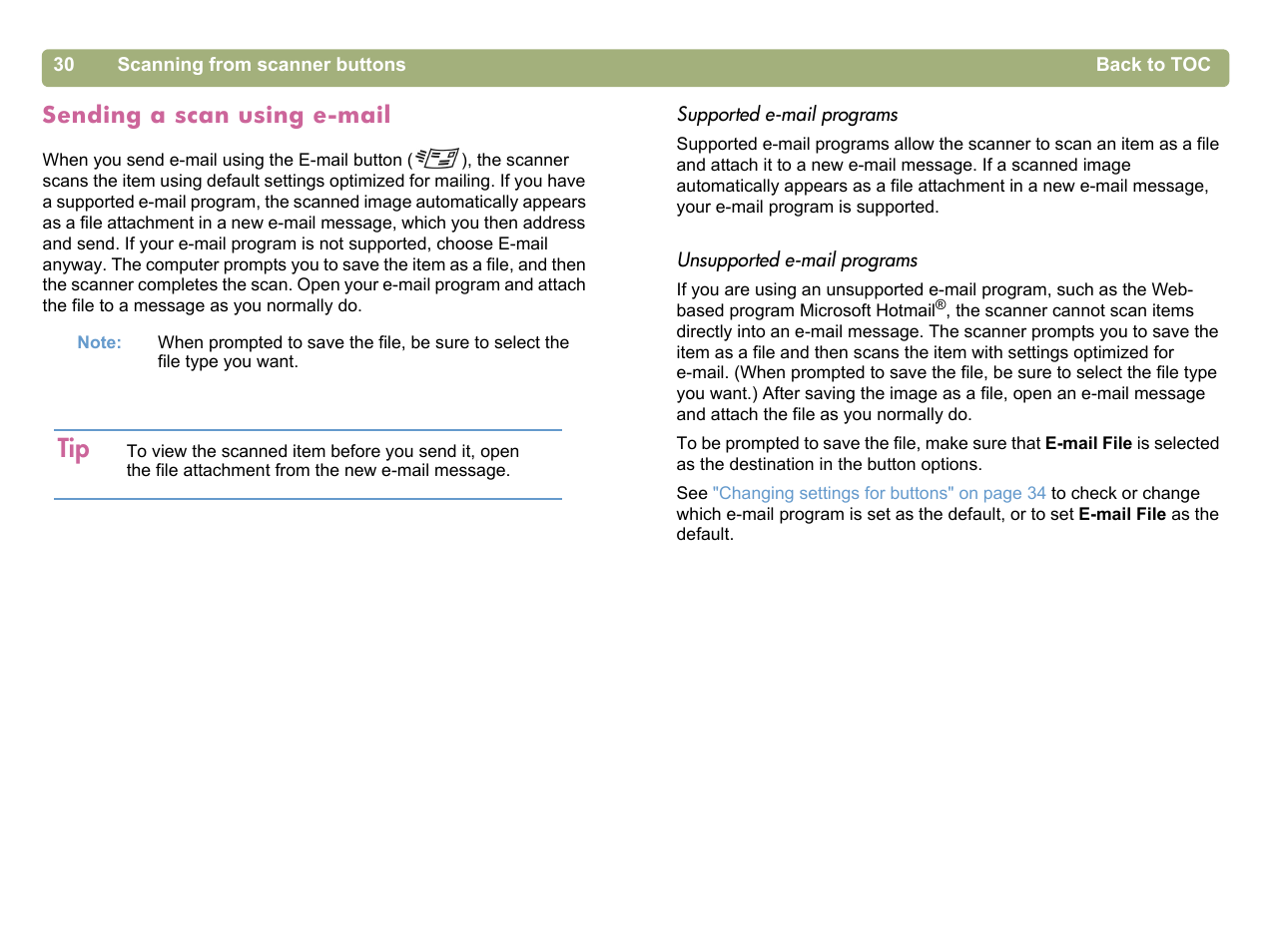 Sending a scan using e-mail | HP 5400c Series User Manual | Page 30 / 140