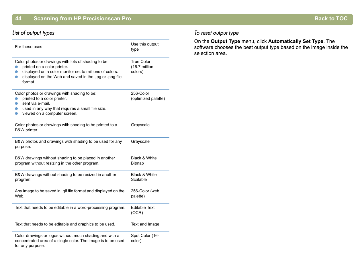 Nu. see, List of output types" on, List of output | HP 5400c Series User Manual | Page 44 / 140