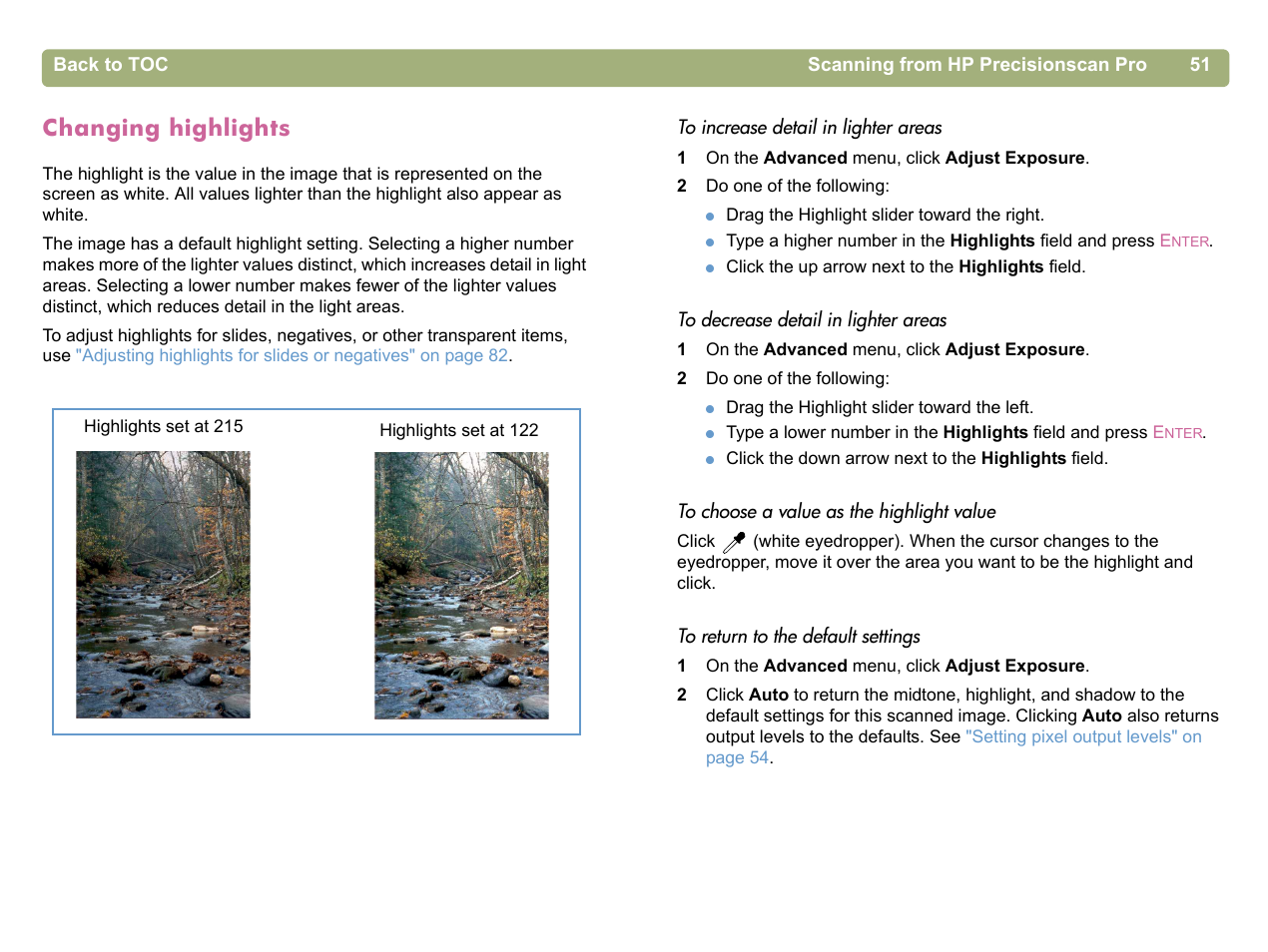 Changing highlights | HP 5400c Series User Manual | Page 51 / 140