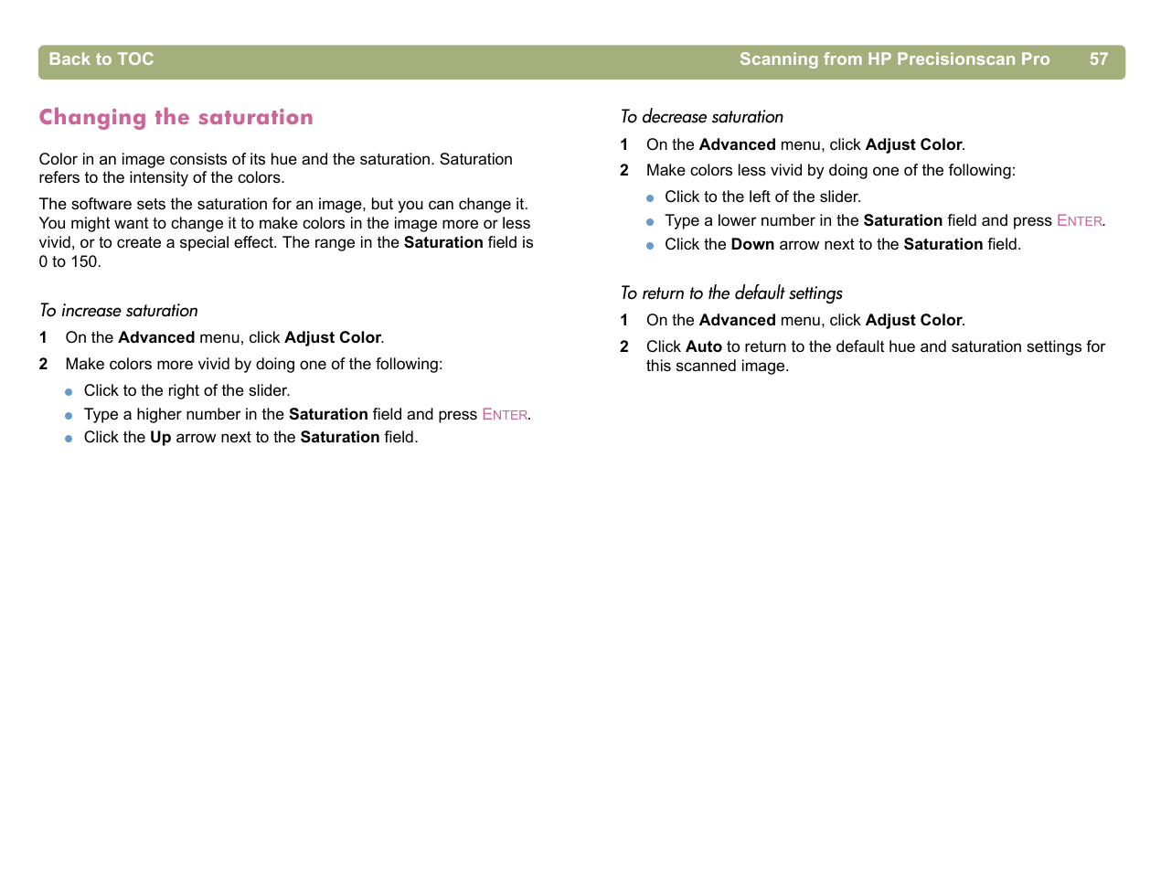 Changing the saturation | HP 5400c Series User Manual | Page 57 / 140