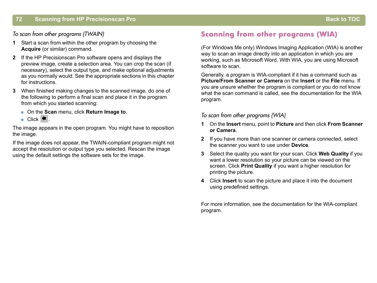 Scanning from other programs (wia), Scanning from other | HP 5400c Series User Manual | Page 72 / 140