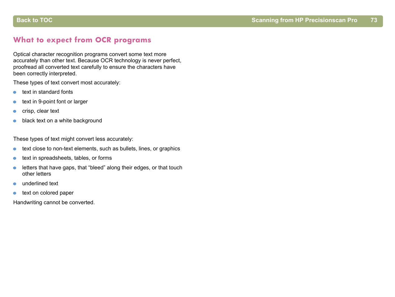 What to expect from ocr programs, What to expect from | HP 5400c Series User Manual | Page 73 / 140