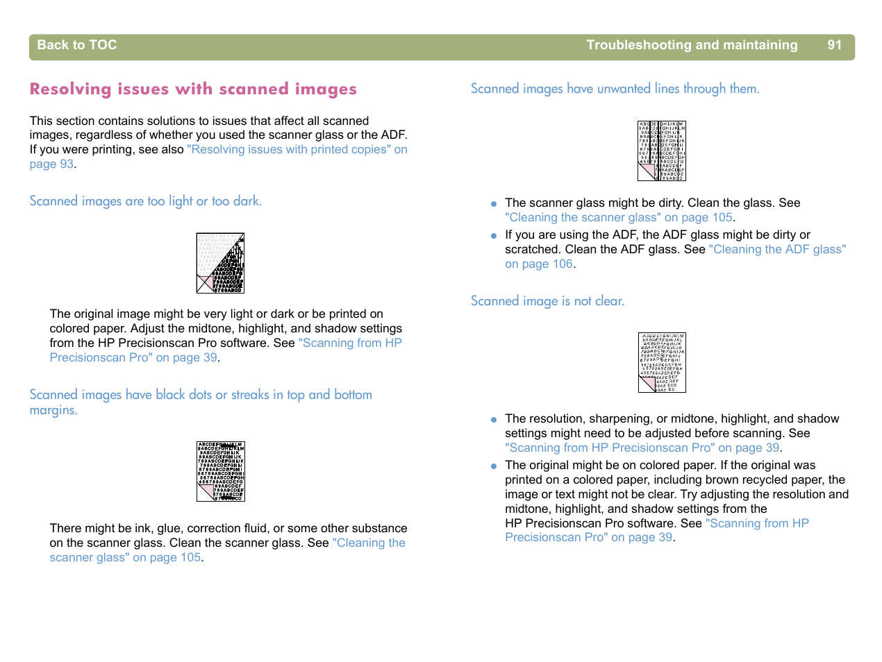 Resolving issues with scanned images, Resolving issues with | HP 5400c Series User Manual | Page 91 / 140