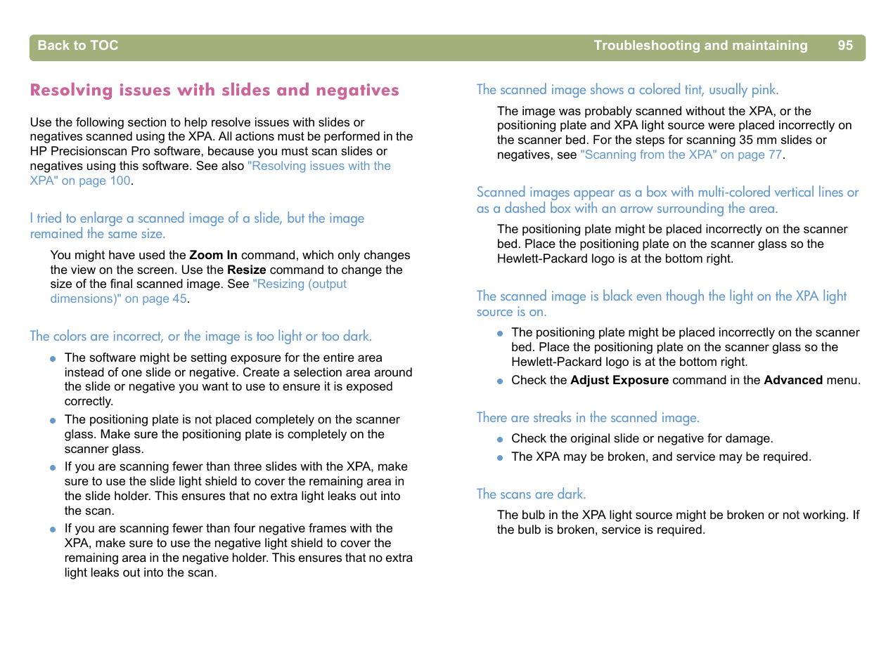 Resolving issues with slides and negatives, Resolving issues | HP 5400c Series User Manual | Page 95 / 140