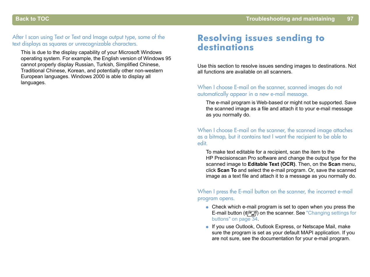 Resolving issues sending to destinations | HP 5400c Series User Manual | Page 97 / 140