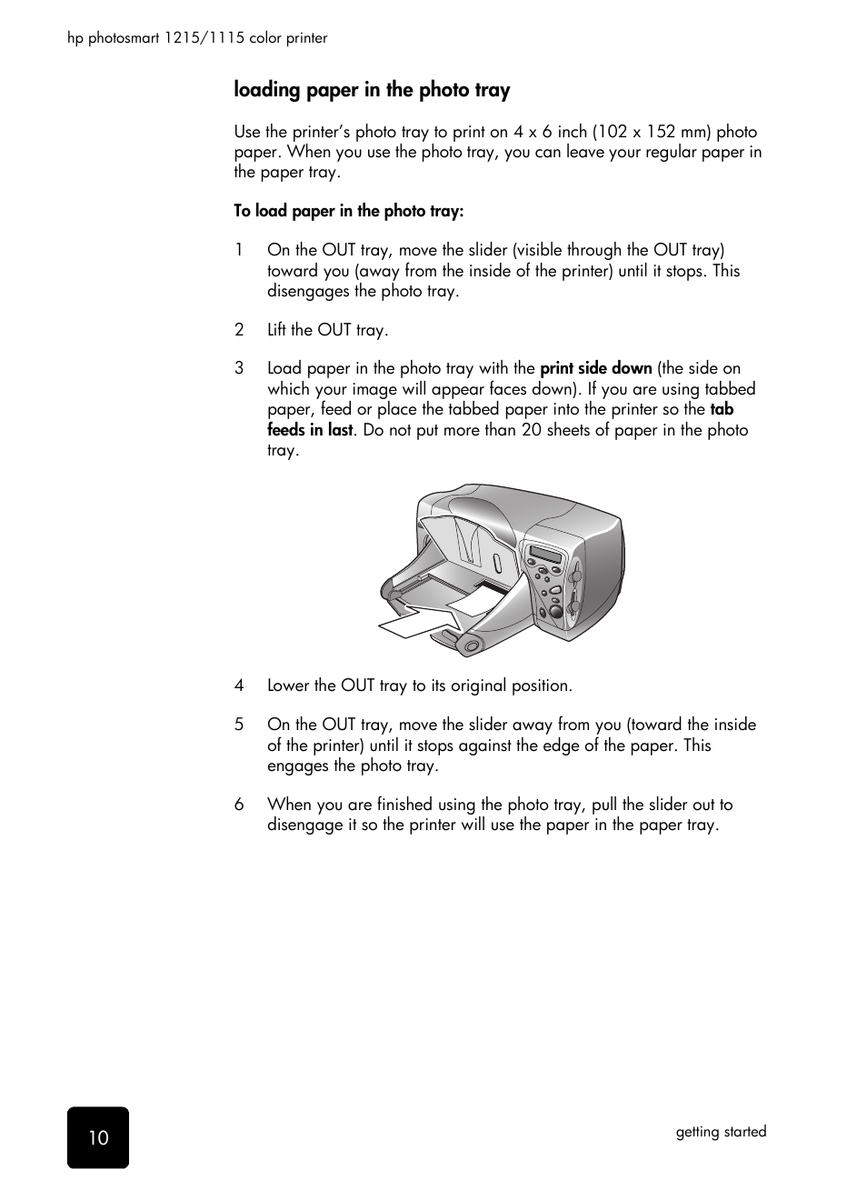 Loading paper in the photo tray | HP 1115 User Manual | Page 14 / 48