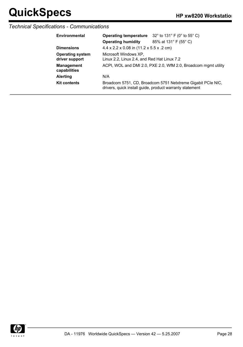 Quickspecs | HP xw8200 User Manual | Page 28 / 76