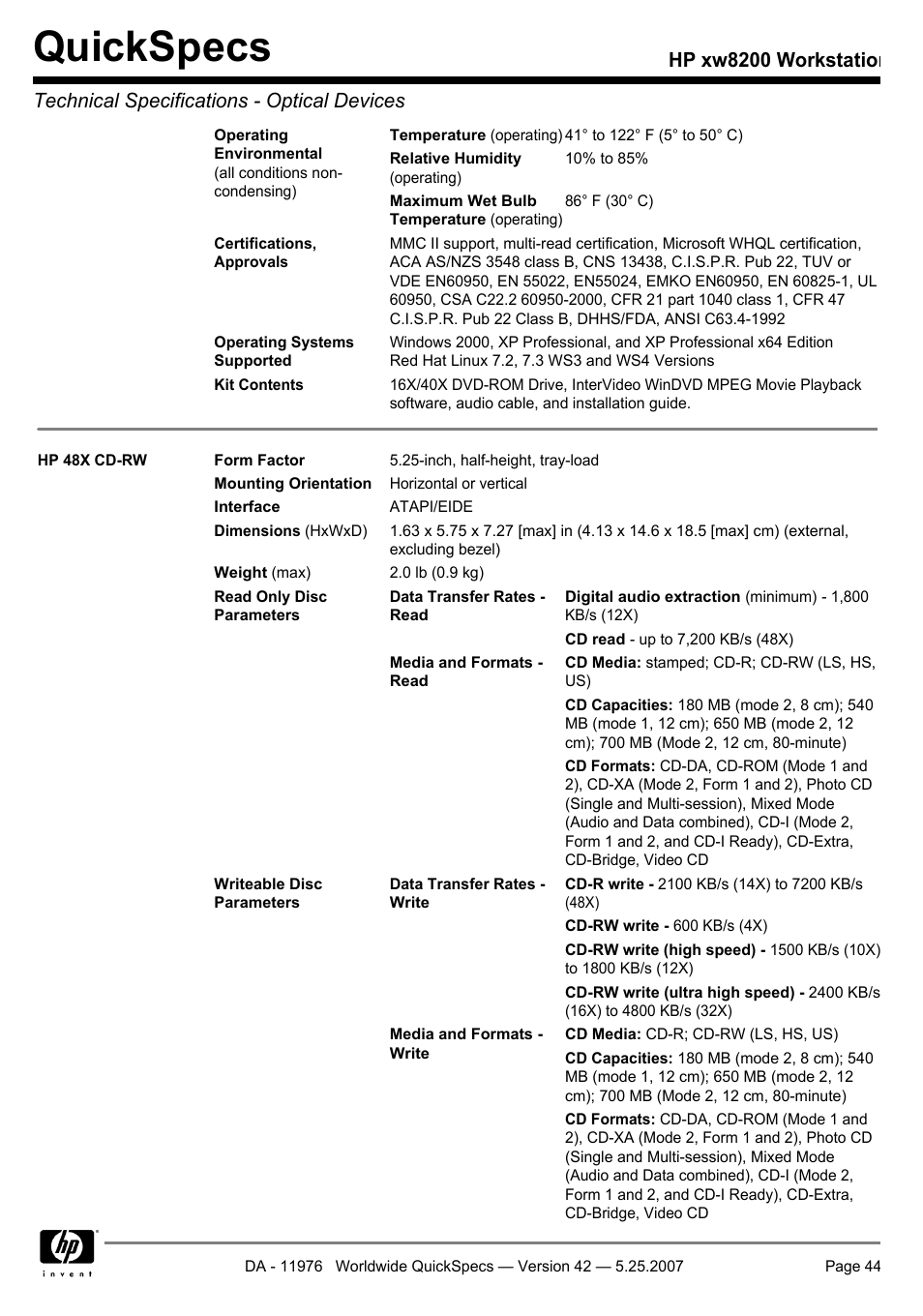 Quickspecs | HP xw8200 User Manual | Page 44 / 76