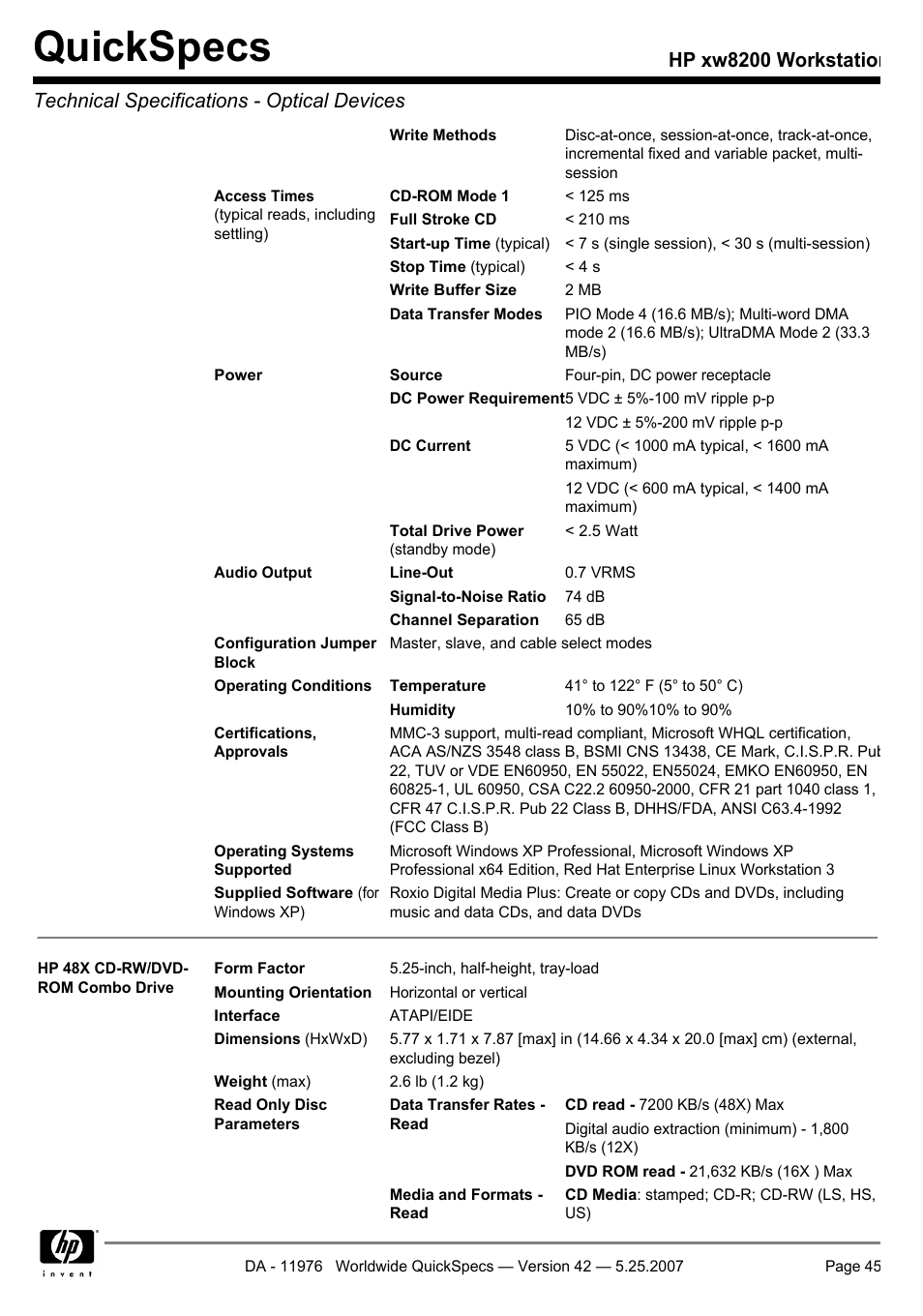 Quickspecs | HP xw8200 User Manual | Page 45 / 76