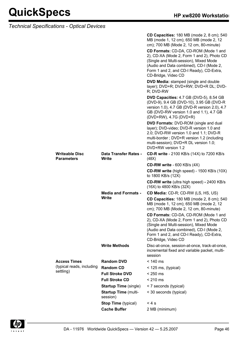 Quickspecs | HP xw8200 User Manual | Page 46 / 76
