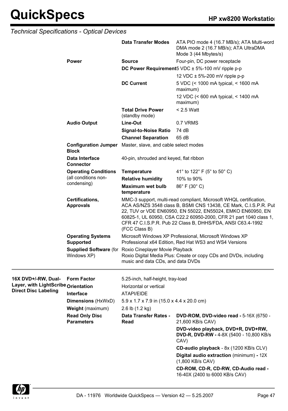 Quickspecs | HP xw8200 User Manual | Page 47 / 76
