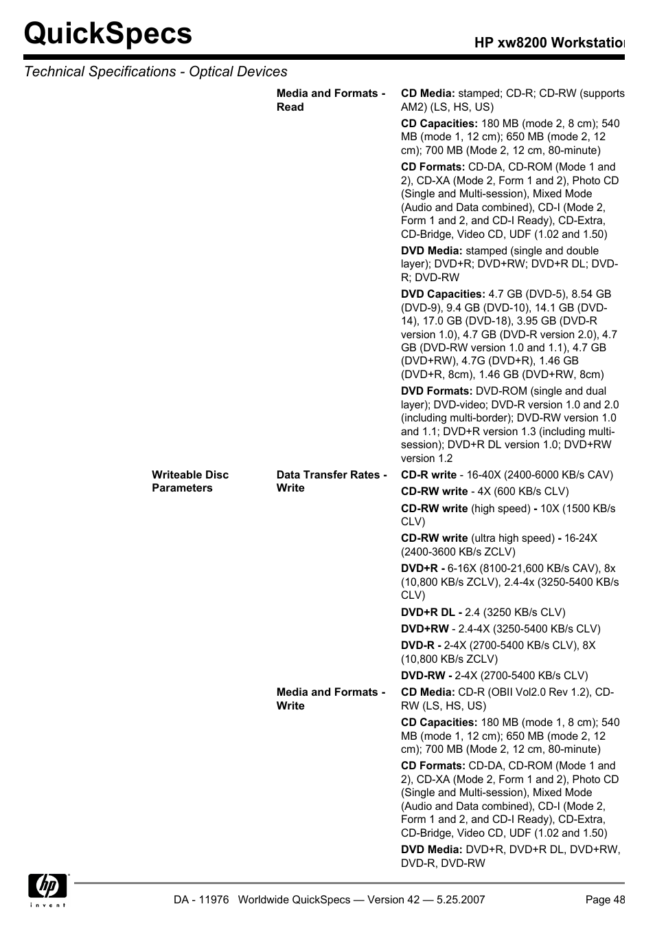 Quickspecs | HP xw8200 User Manual | Page 48 / 76