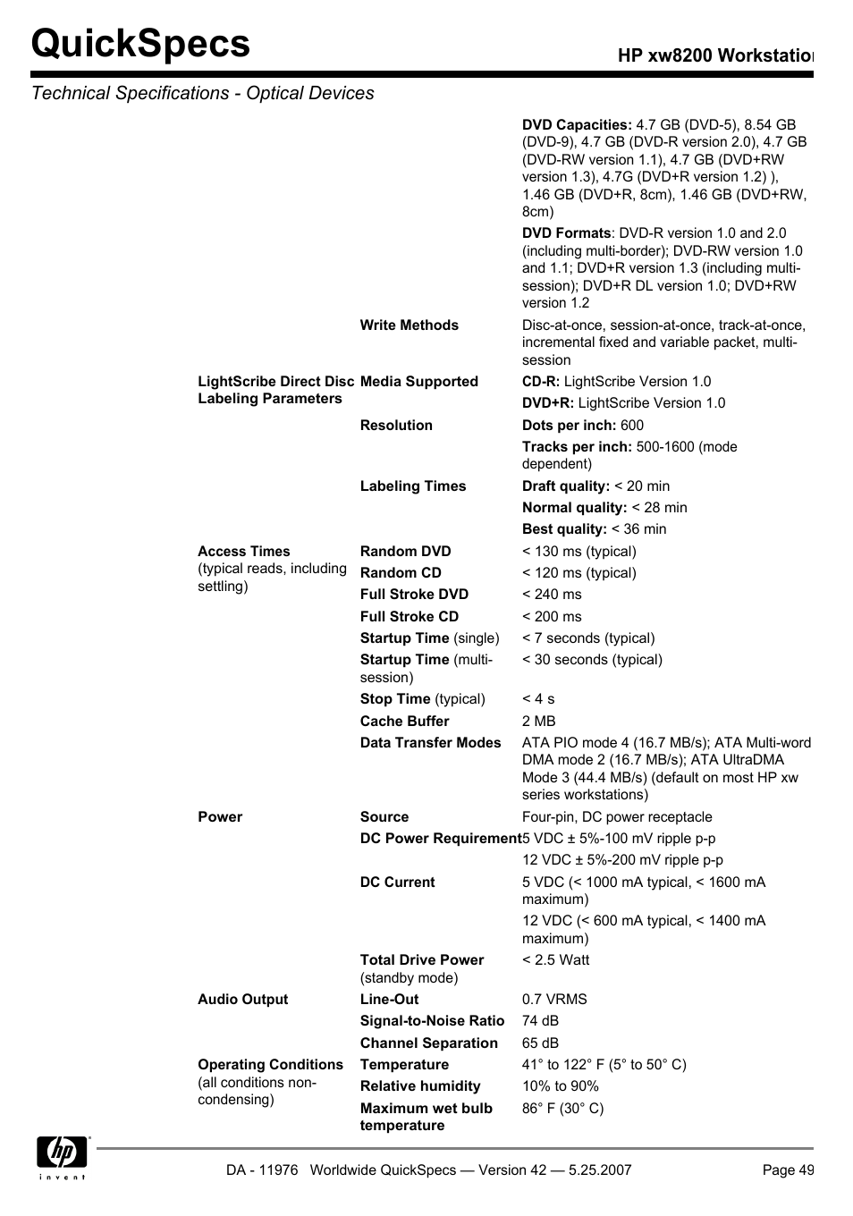 Quickspecs | HP xw8200 User Manual | Page 49 / 76