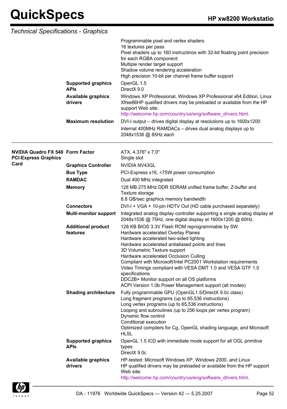 Quickspecs | HP xw8200 User Manual | Page 52 / 76