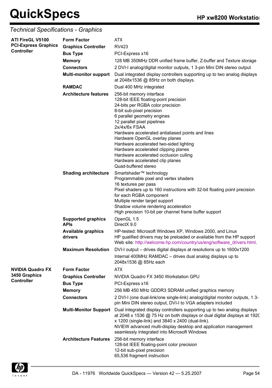 Quickspecs | HP xw8200 User Manual | Page 54 / 76