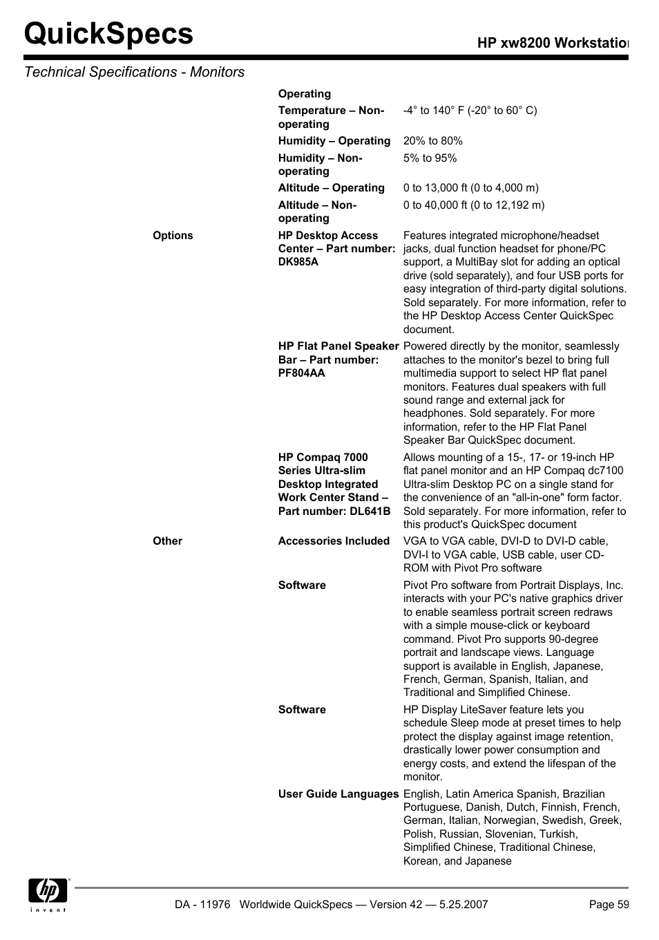 Quickspecs | HP xw8200 User Manual | Page 59 / 76