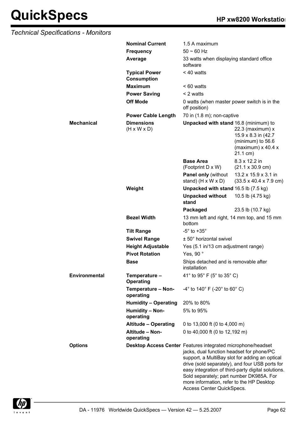 Quickspecs | HP xw8200 User Manual | Page 62 / 76