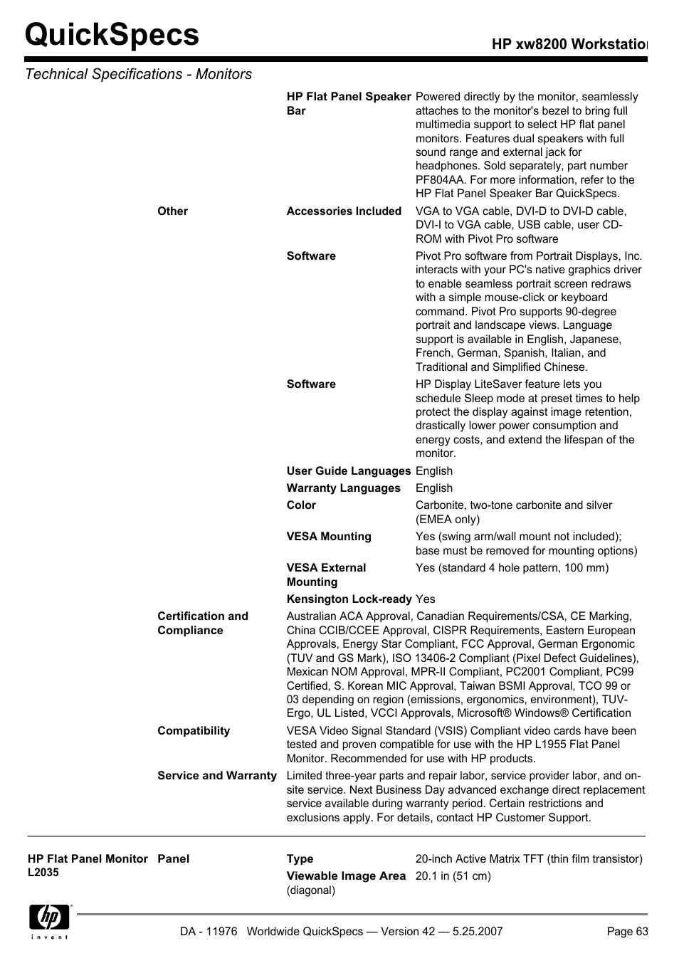 Quickspecs | HP xw8200 User Manual | Page 63 / 76