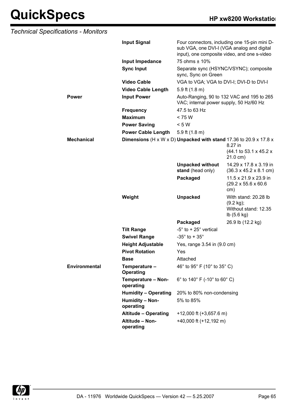 Quickspecs | HP xw8200 User Manual | Page 65 / 76