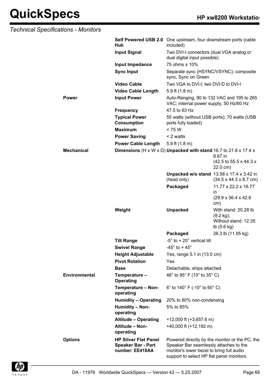 Quickspecs | HP xw8200 User Manual | Page 68 / 76