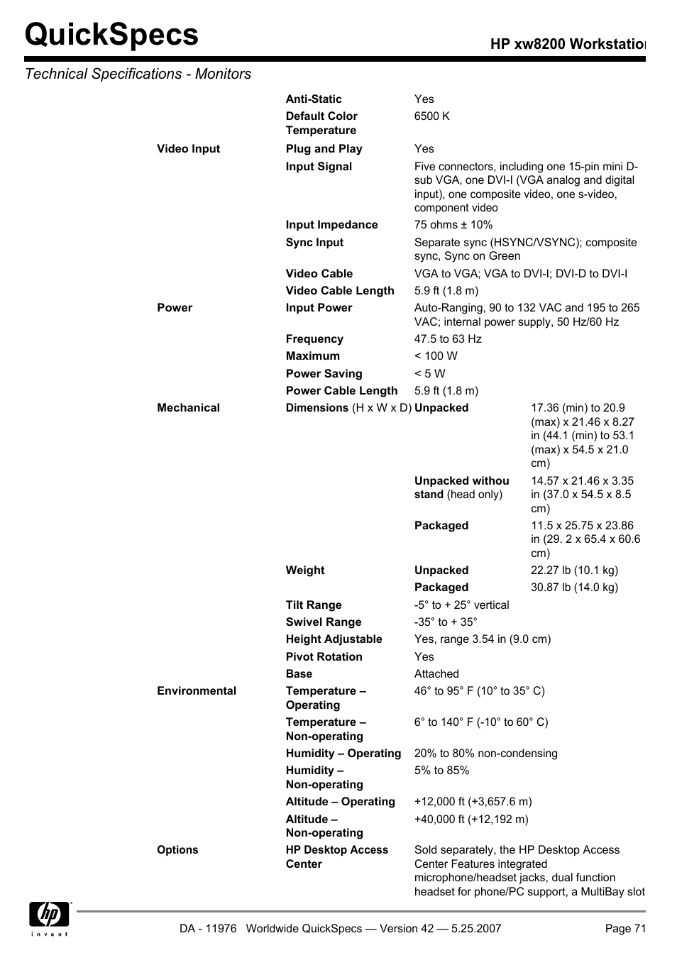 Quickspecs | HP xw8200 User Manual | Page 71 / 76