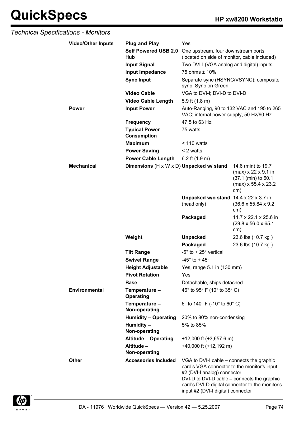 Quickspecs | HP xw8200 User Manual | Page 74 / 76