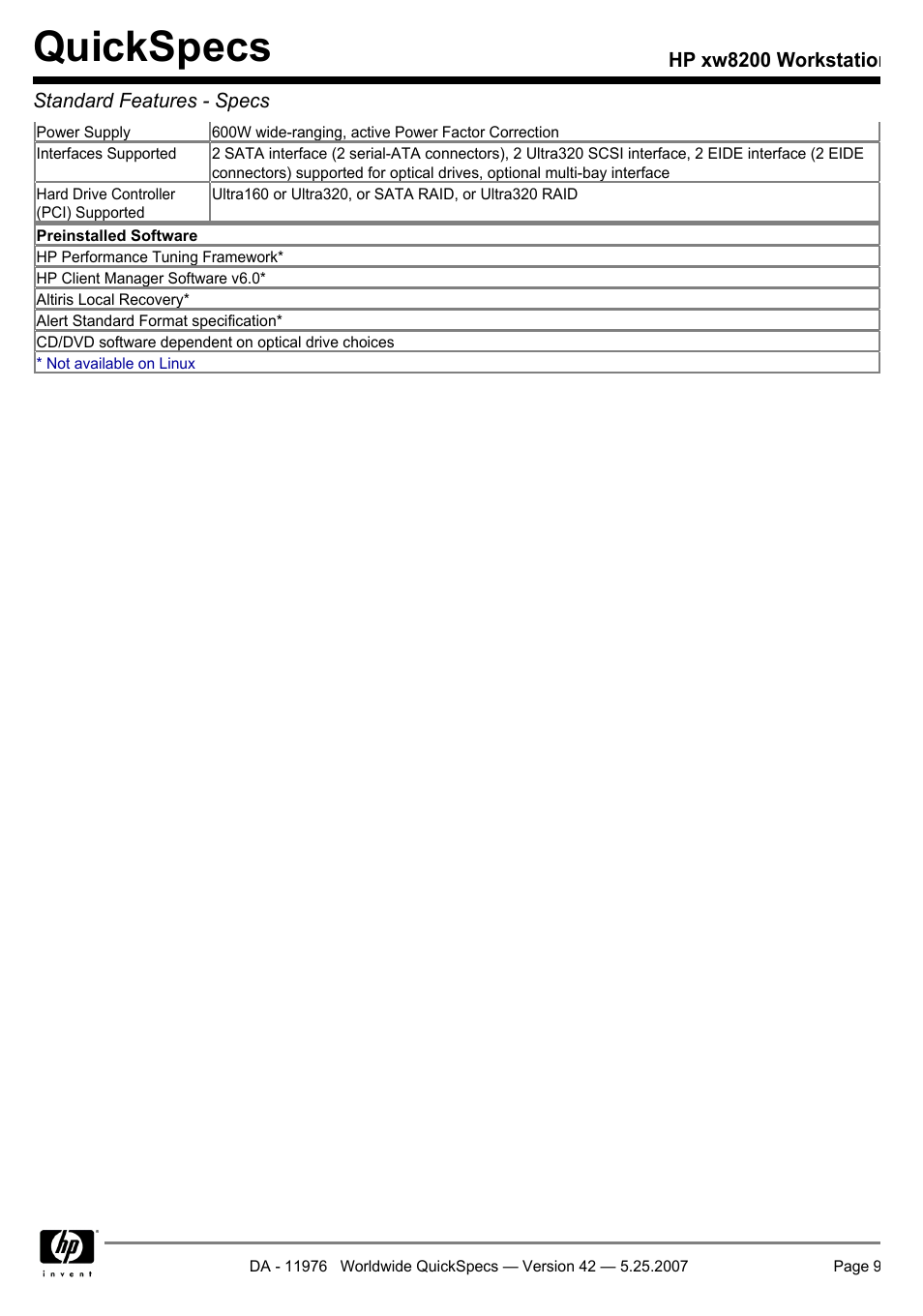 Quickspecs | HP xw8200 User Manual | Page 9 / 76