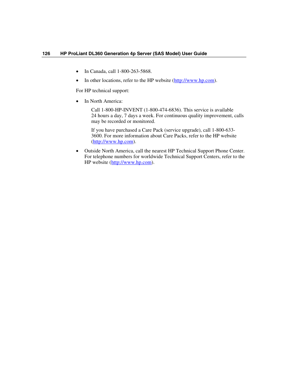 HP SAS DL360 User Manual | Page 126 / 136