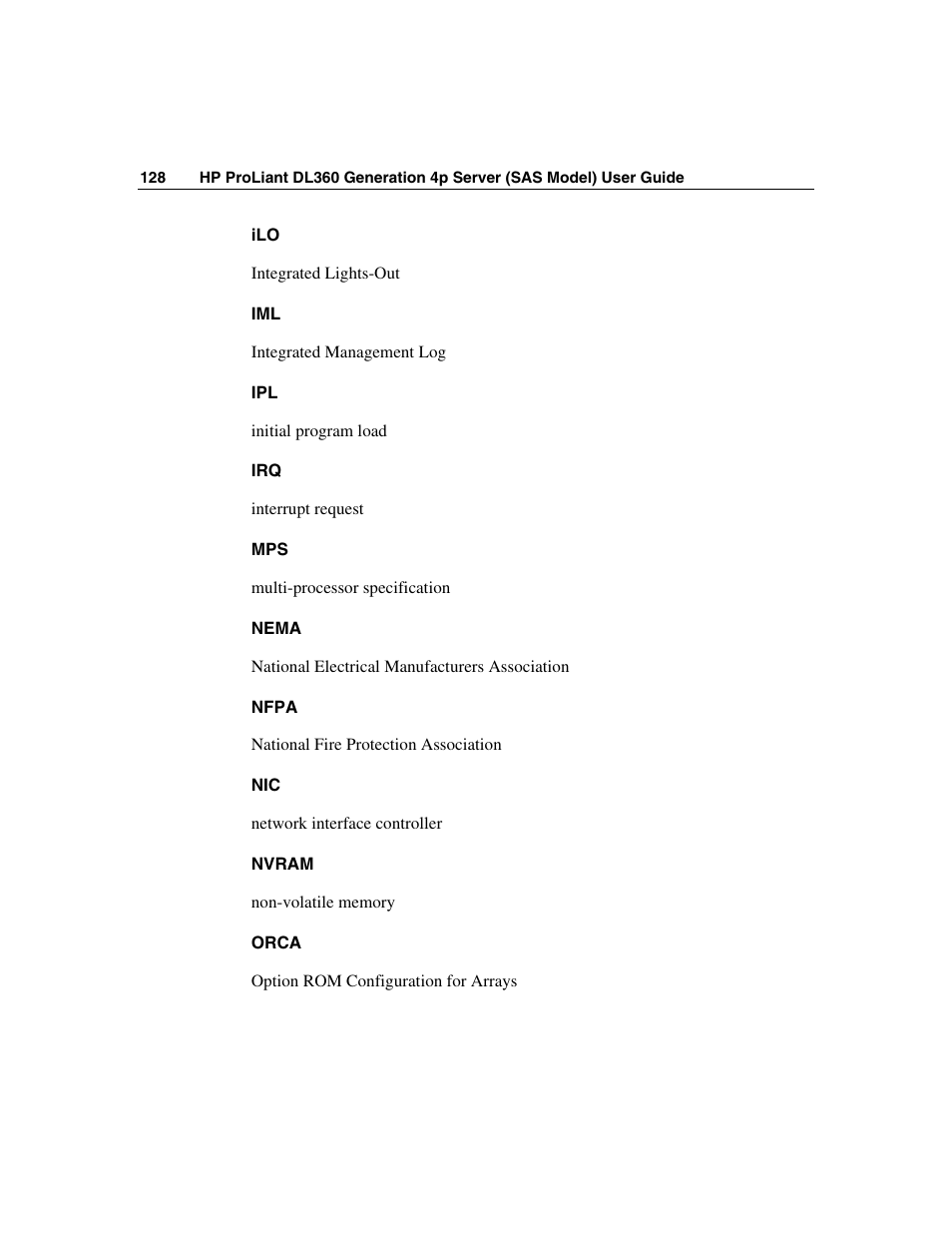 HP SAS DL360 User Manual | Page 128 / 136
