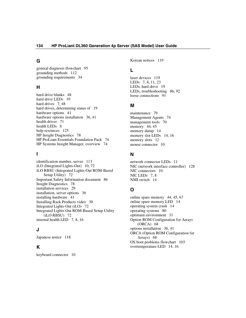 HP SAS DL360 User Manual | Page 134 / 136