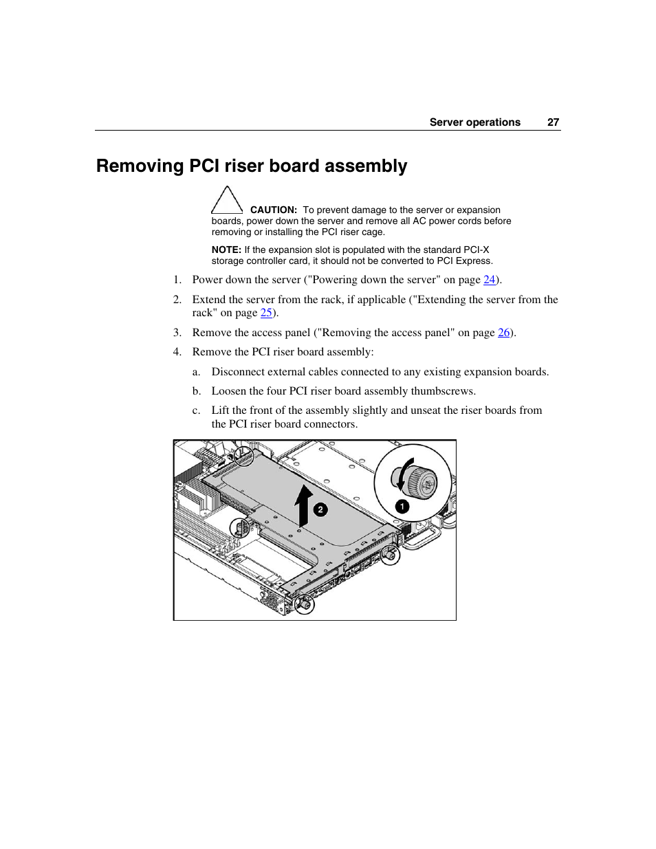 Removing pci riser board assembly | HP SAS DL360 User Manual | Page 27 / 136
