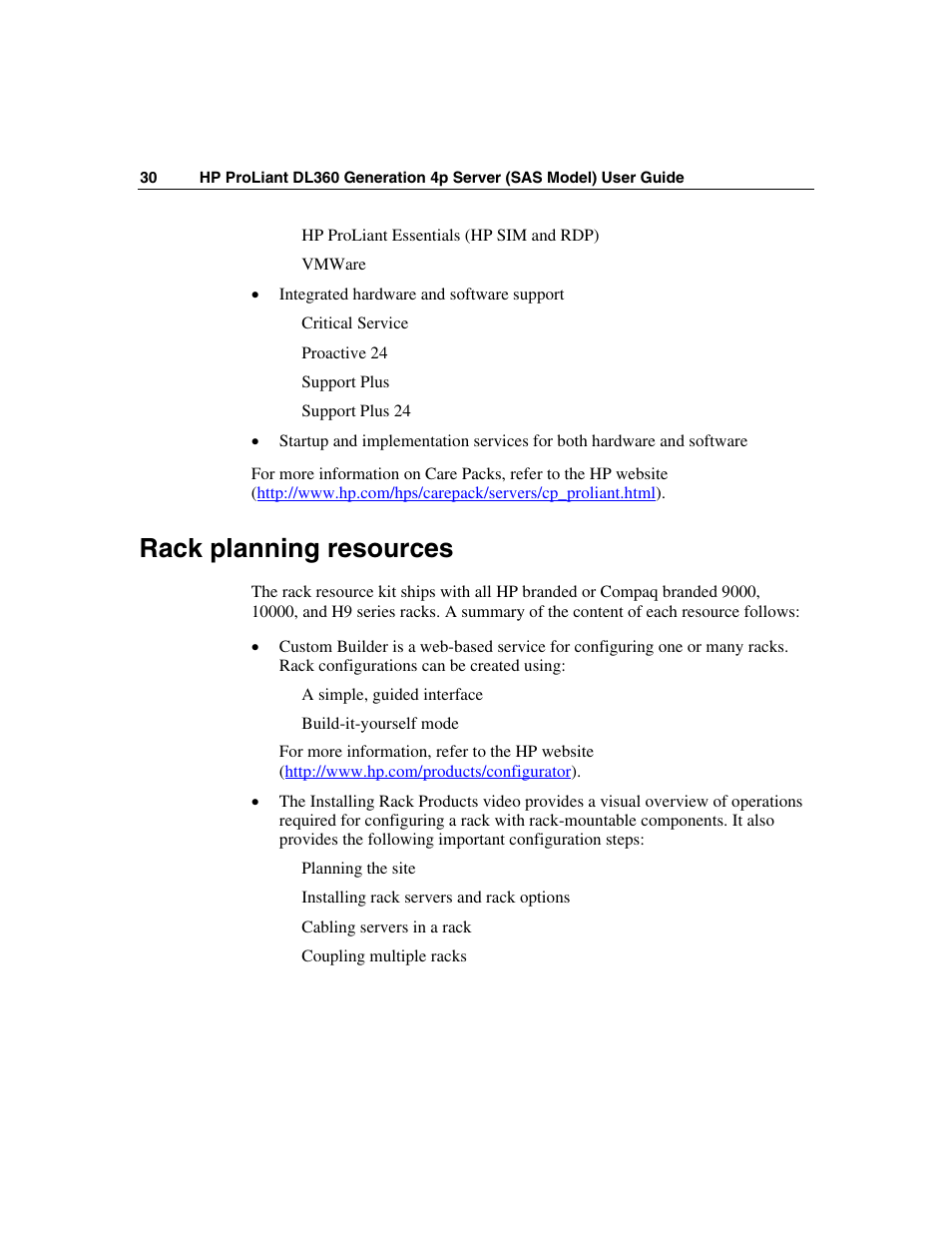 Rack planning resources | HP SAS DL360 User Manual | Page 30 / 136