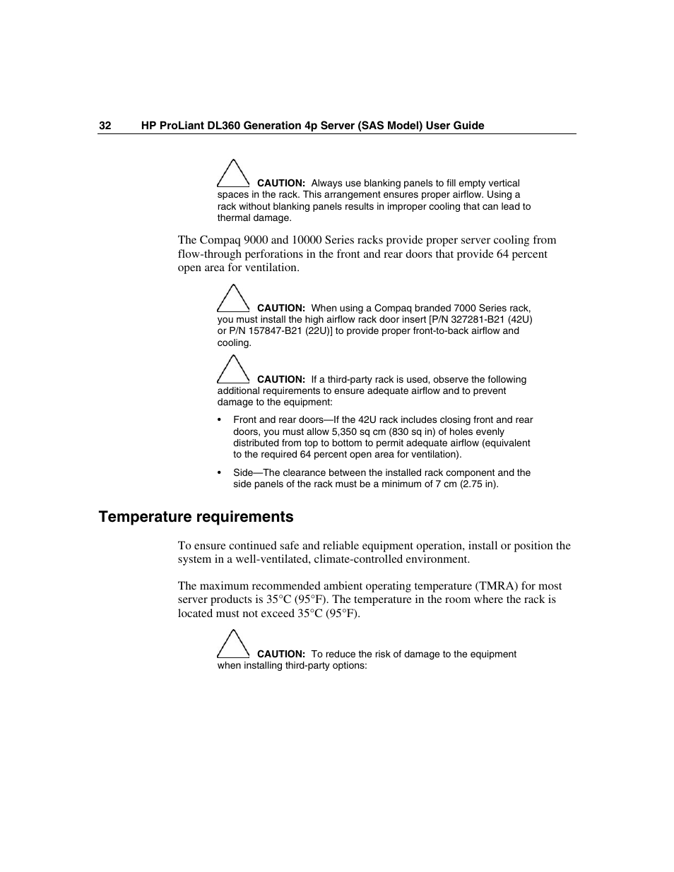 Temperature requirements | HP SAS DL360 User Manual | Page 32 / 136