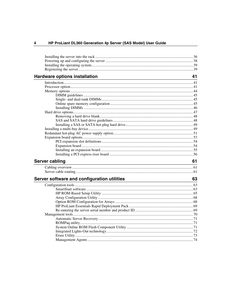 HP SAS DL360 User Manual | Page 4 / 136