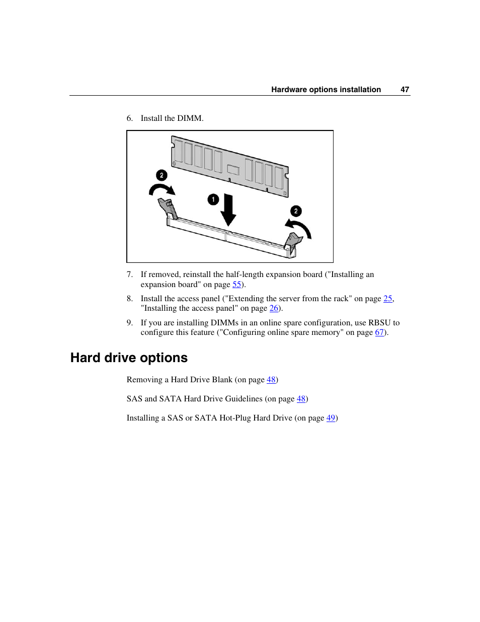 Hard drive options | HP SAS DL360 User Manual | Page 47 / 136