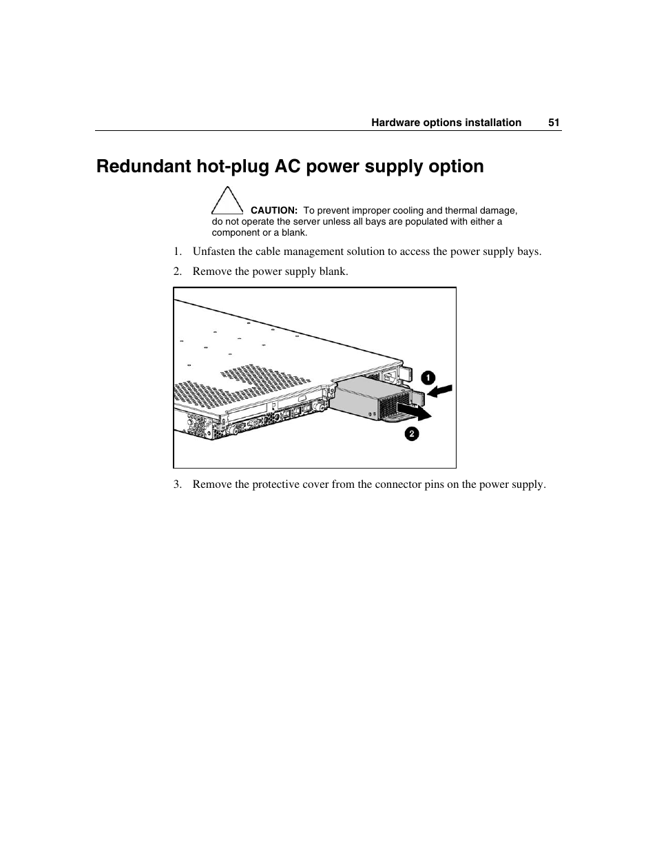 Redundant hot-plug ac power supply option | HP SAS DL360 User Manual | Page 51 / 136
