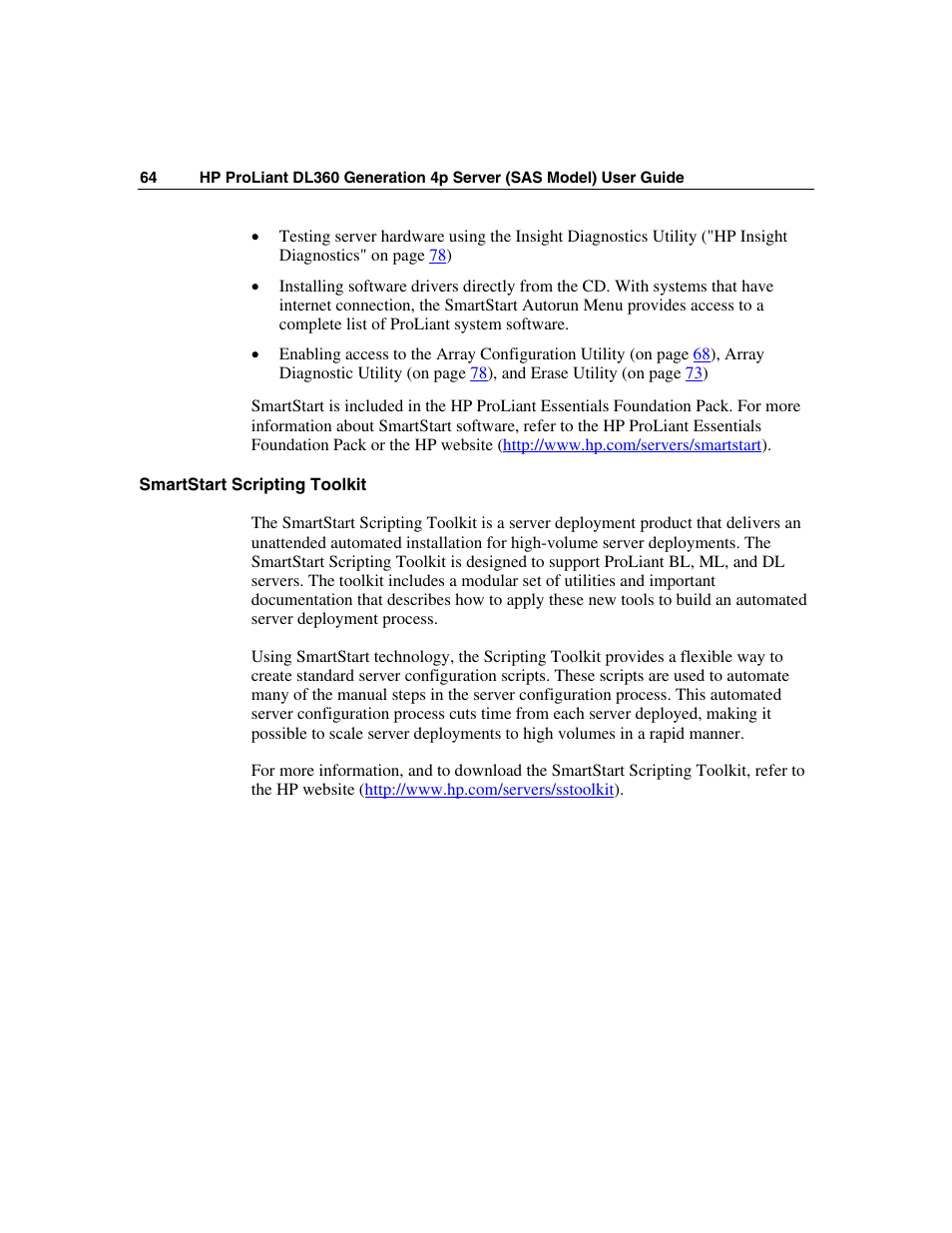 Smartstart scripting toolkit | HP SAS DL360 User Manual | Page 64 / 136