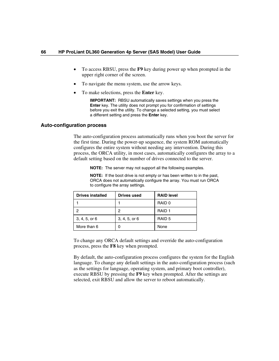 Auto-configuration process | HP SAS DL360 User Manual | Page 66 / 136