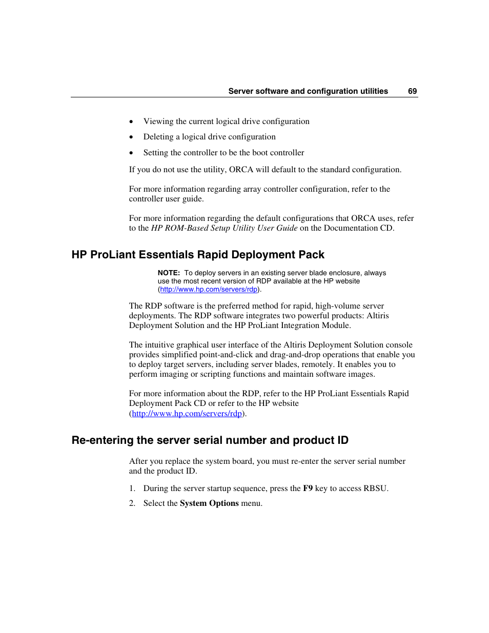 Hp proliant essentials rapid deployment pack | HP SAS DL360 User Manual | Page 69 / 136