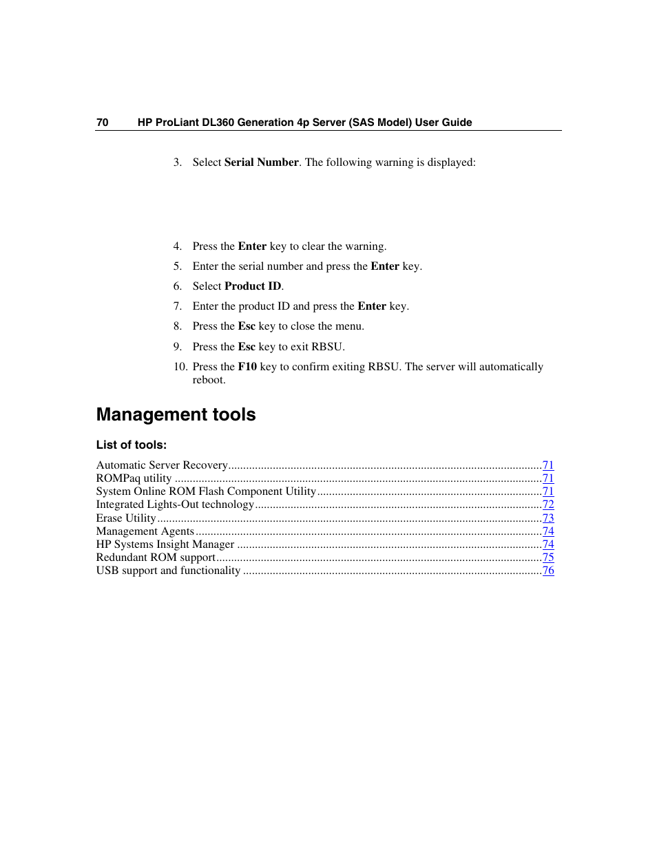 Management tools | HP SAS DL360 User Manual | Page 70 / 136