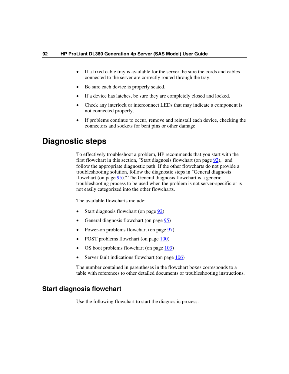 Diagnostic steps, Start diagnosis flowchart | HP SAS DL360 User Manual | Page 92 / 136