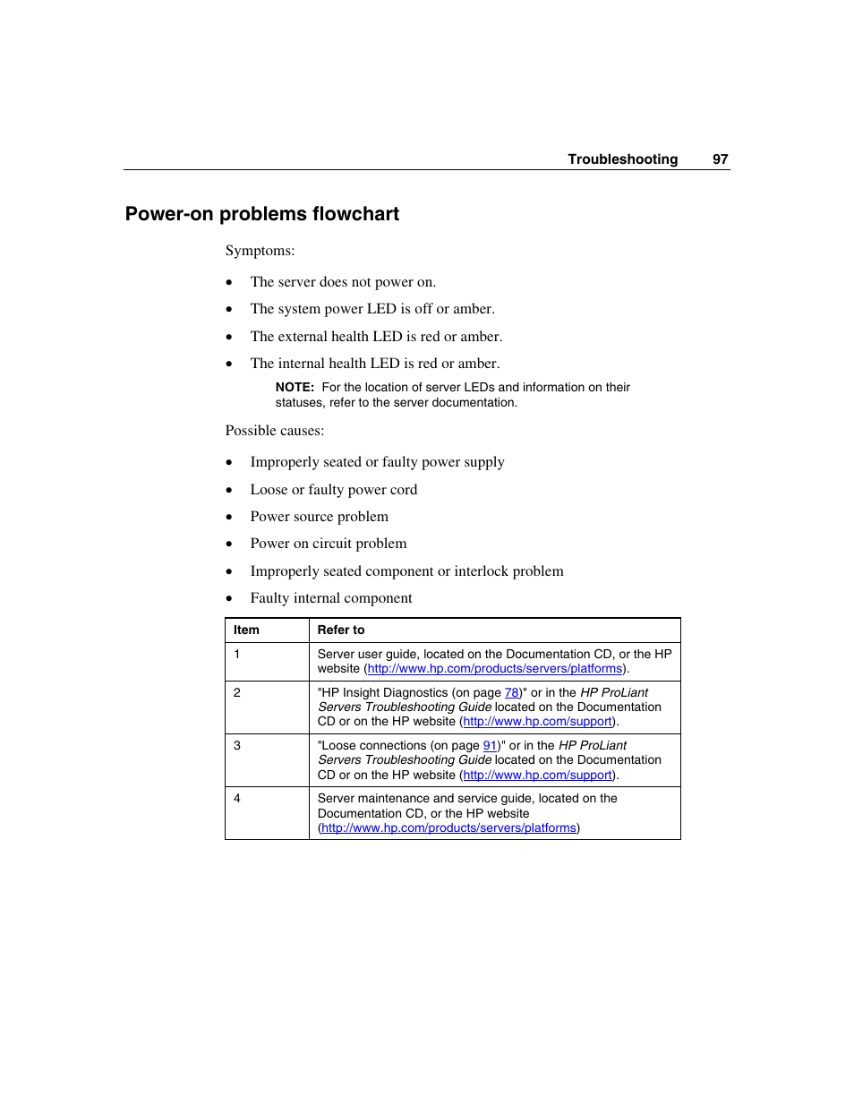 Power-on problems flowchart | HP SAS DL360 User Manual | Page 97 / 136