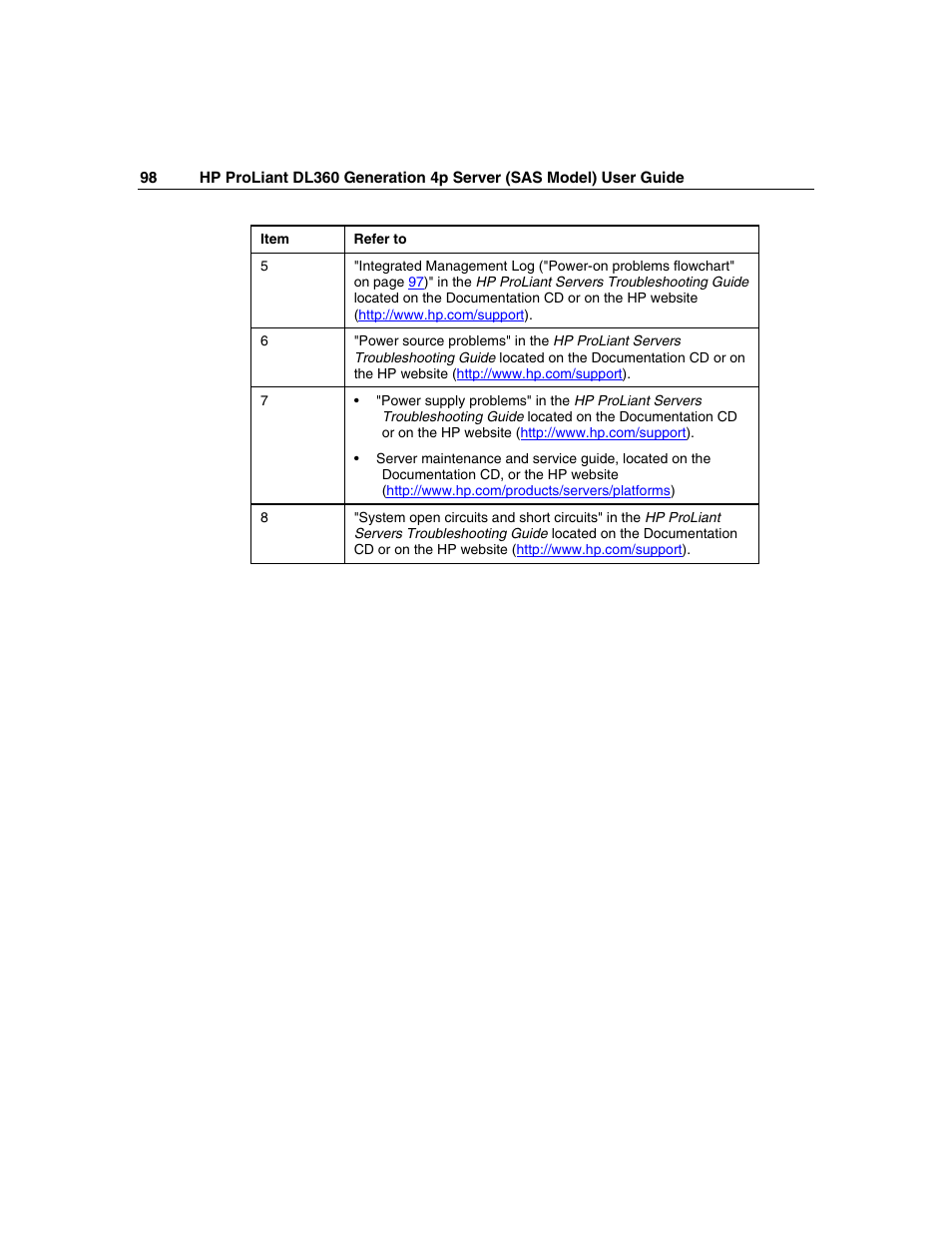 HP SAS DL360 User Manual | Page 98 / 136