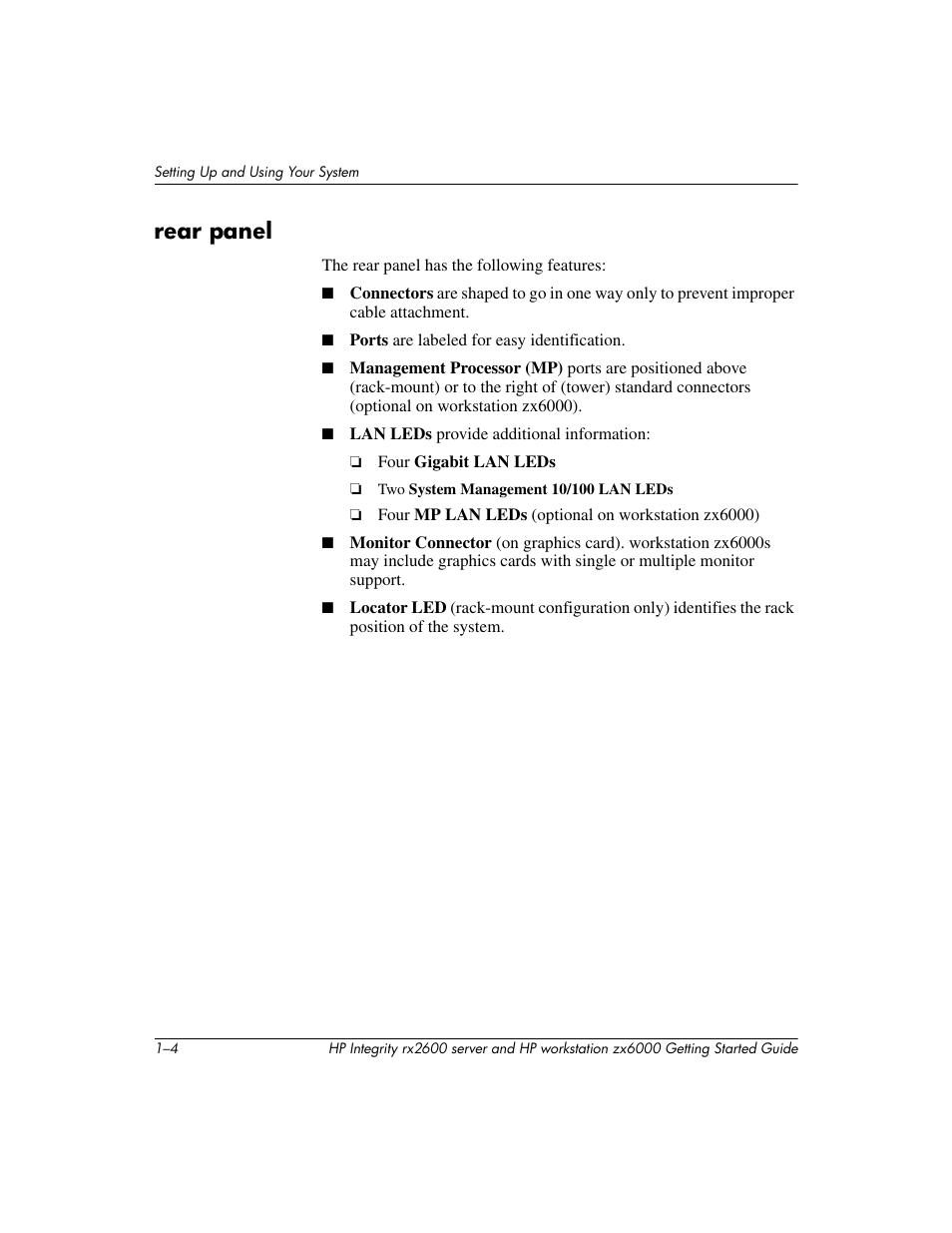 Rear panel | HP ZX6000 User Manual | Page 10 / 64