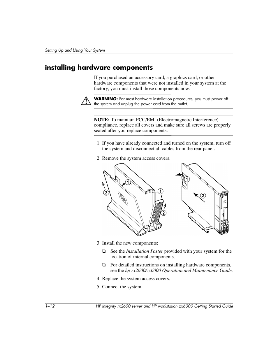 Installing hardware components | HP ZX6000 User Manual | Page 18 / 64