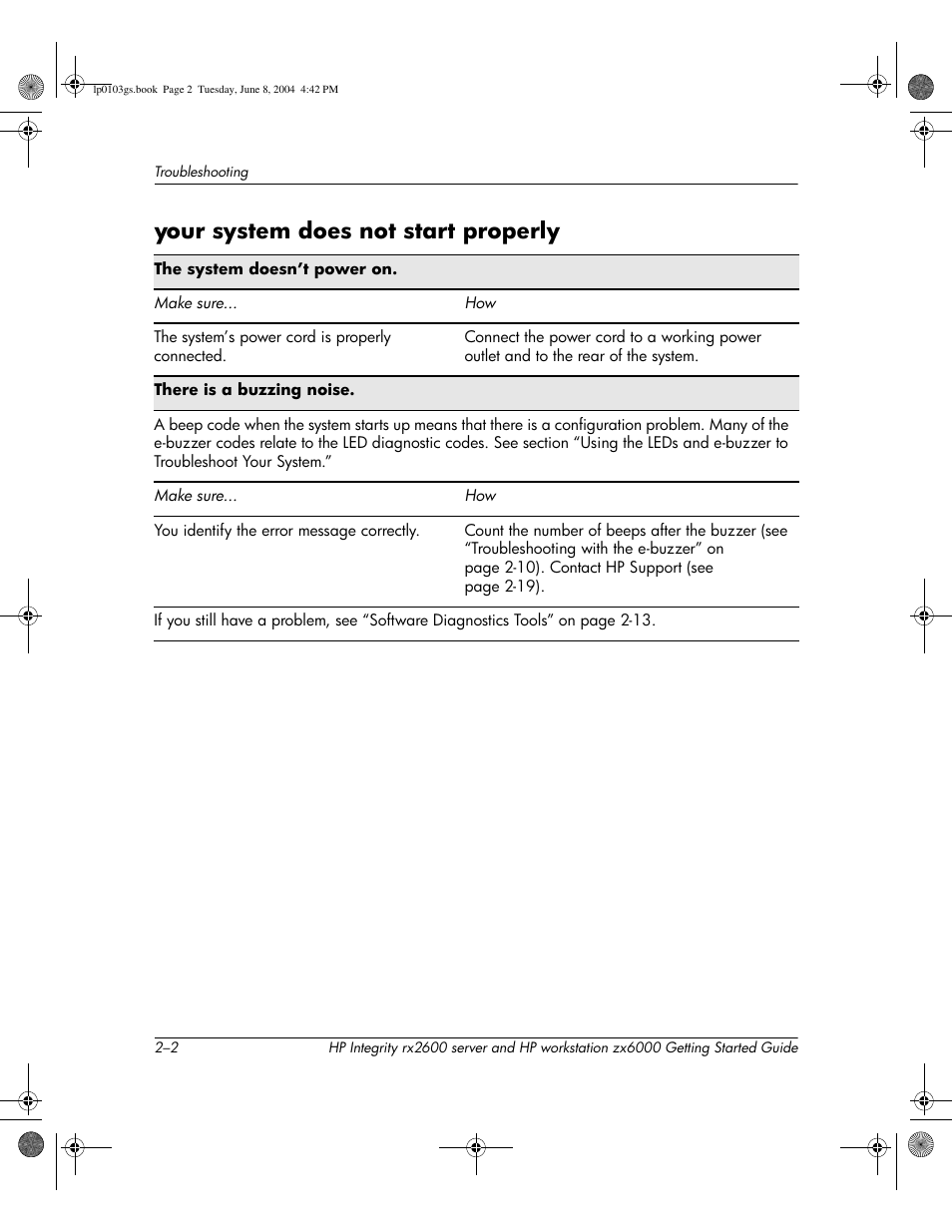 Your system does not start properly | HP ZX6000 User Manual | Page 34 / 64
