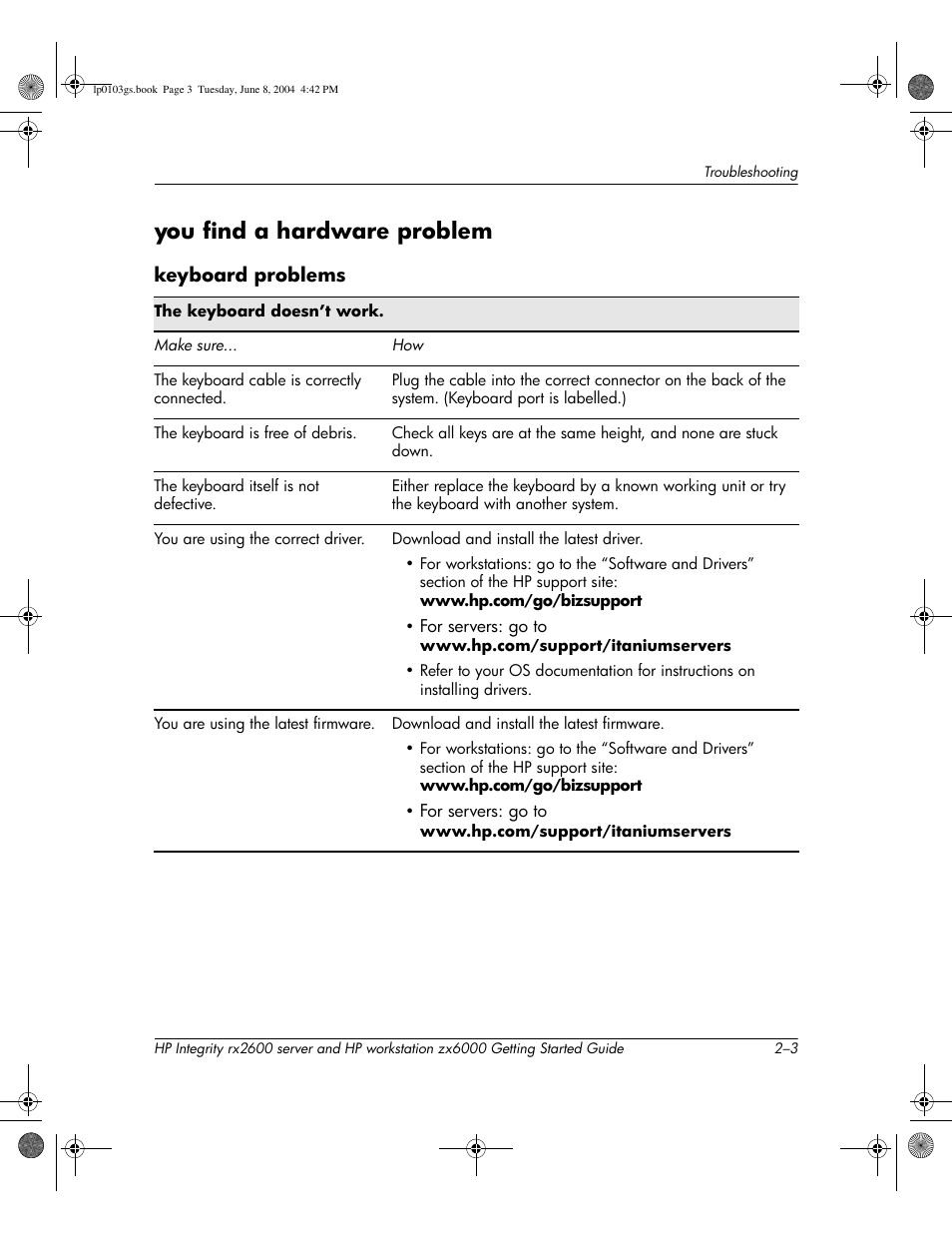 You find a hardware problem | HP ZX6000 User Manual | Page 35 / 64