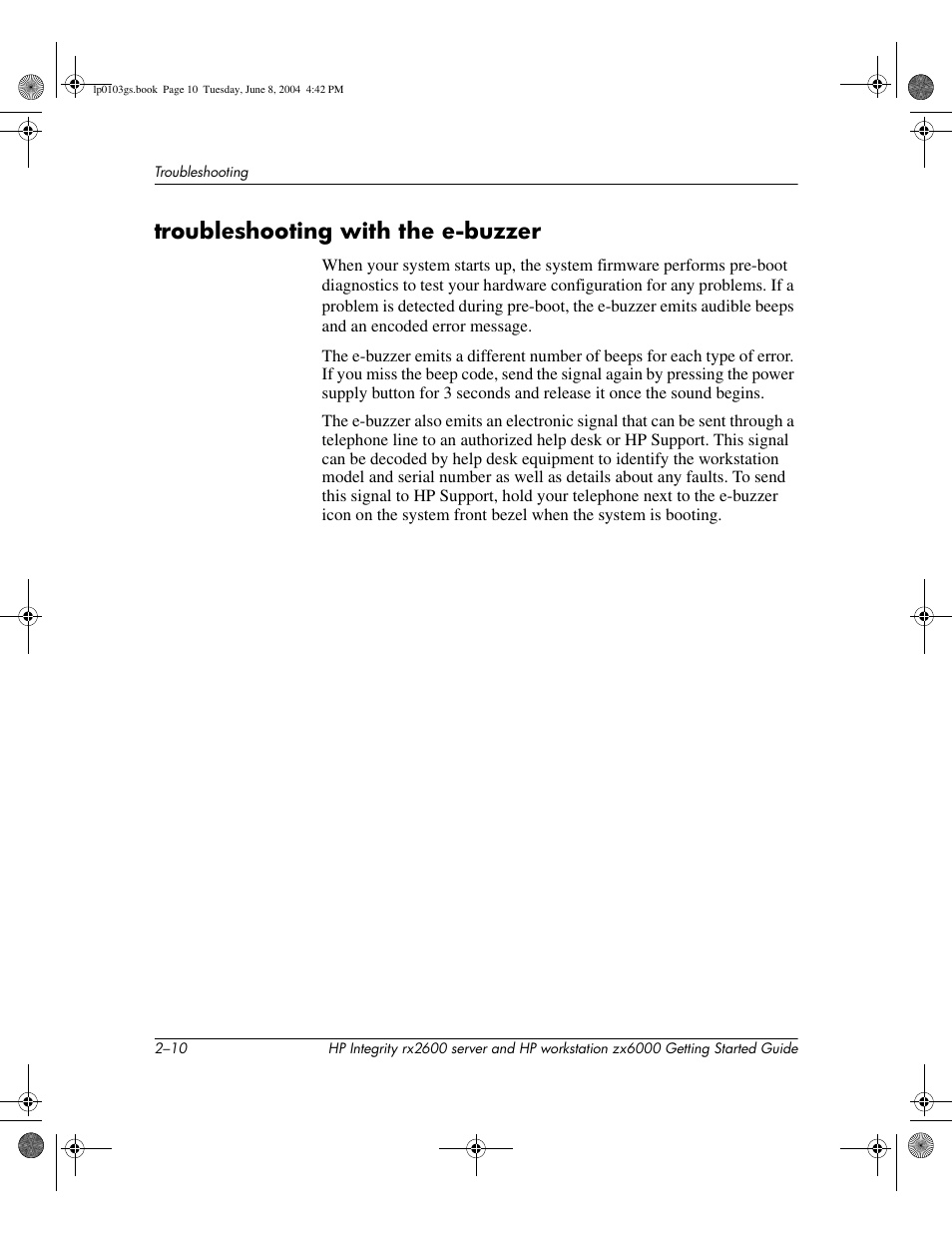 Troubleshooting with the e-buzzer | HP ZX6000 User Manual | Page 42 / 64